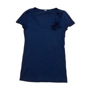 J.Crew Navy Scoop Neck T-Shirt with Flower Embellishment (M)